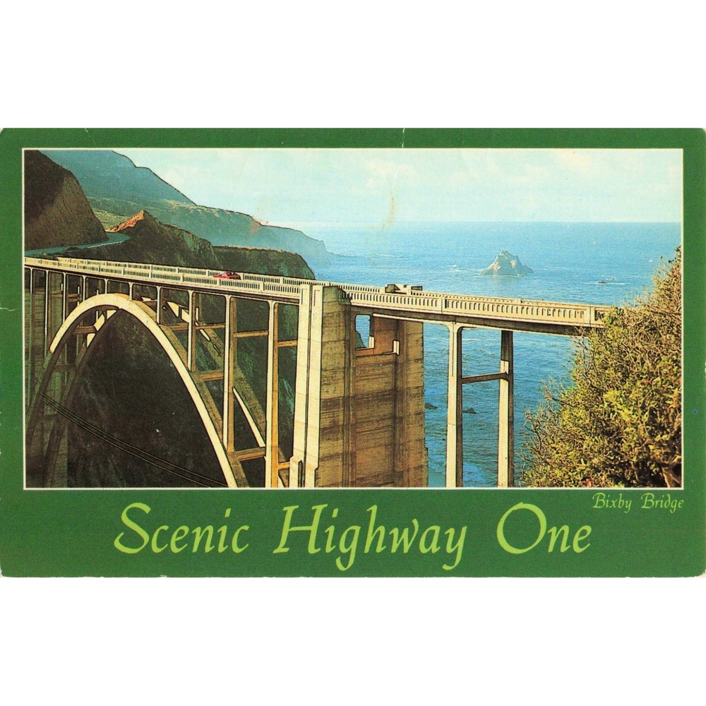 Vintage Bixby Bridge Scenic Highway One California Postcard Monterey County